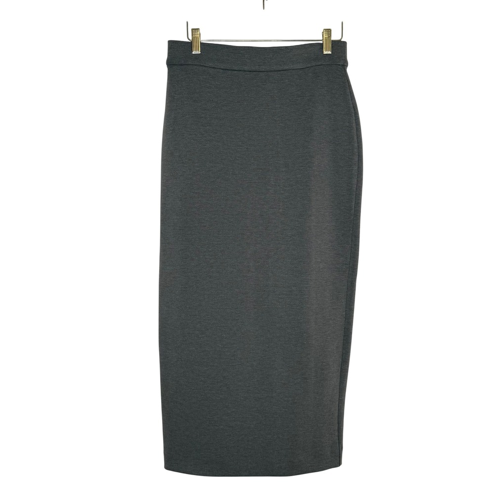Express Midi Pencil Skirt Medium Gray Stretch Back Slit Office Professional